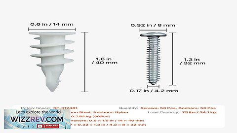 Drywall Anchors Self Drilling Anchors 100PCS in 50 Sets Screw & Anchors Review