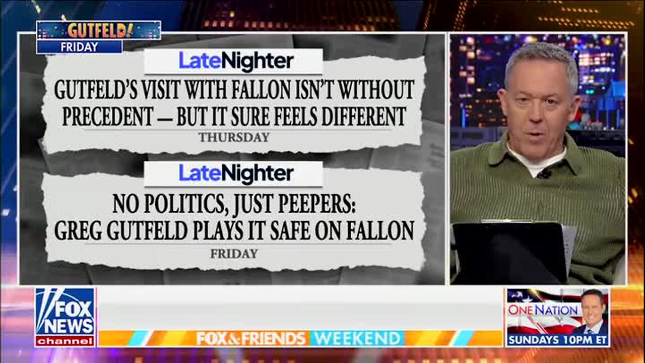 Gutfeld: If You Expected Me to Attack Fallon, ‘Then You’re as Clueless and Boring as Stephen Colbert Interviewing Kamala Harris’