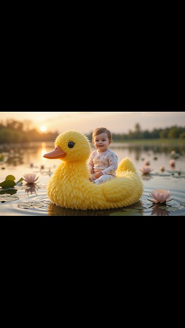 Baby's Adorable Adventure on a Giant Duck! 🦆👶🌅