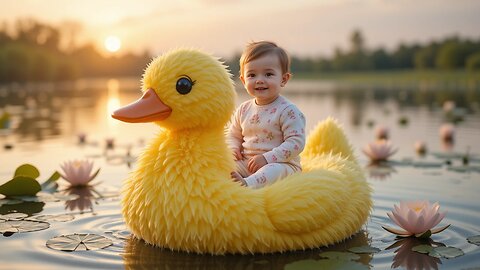 Baby's Adorable Adventure on a Giant Duck! 🦆👶🌅