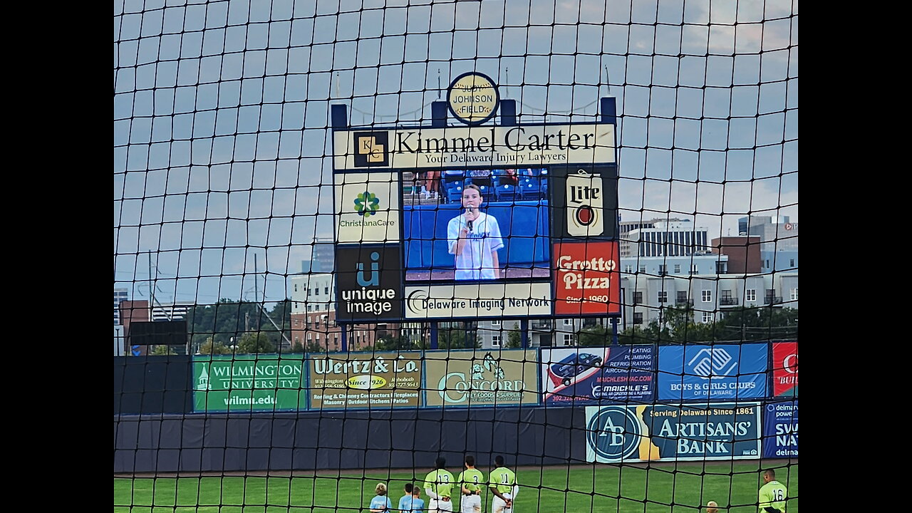 Kelly Luszcz sings the National Anthem at the Wilmington Blue Rocks game