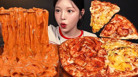 Carbo Buldak Noodles with Pepperoni & Sweet Potato Pizza Mukbang ASMR