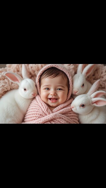 Adorable Baby Snuggles with Fluffy Bunnies! 🐇💖🎉