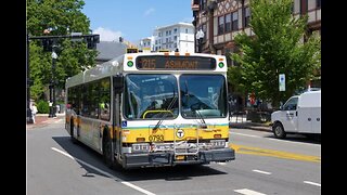 MBTA Bus Route 215 New Flyer D40LF Diesel bus on Hancock Street in Quincy city center, Massachusetts