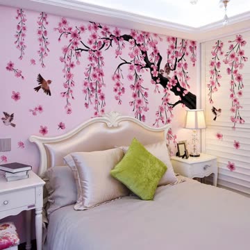 Creative Pink Peach Blossom Tree & Bird Wall Stickers | Aesthetic Home Décor (MS7194-YC)