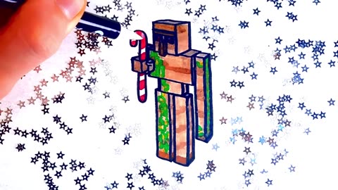 Draw an Iron Golem with a Candy Cane | Easy Christmas Drawing