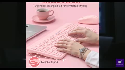 Pink Wireless Keyboard and Mouse Combo for Desktop Mac iPad Bluetooth 2.4 Ghz Re