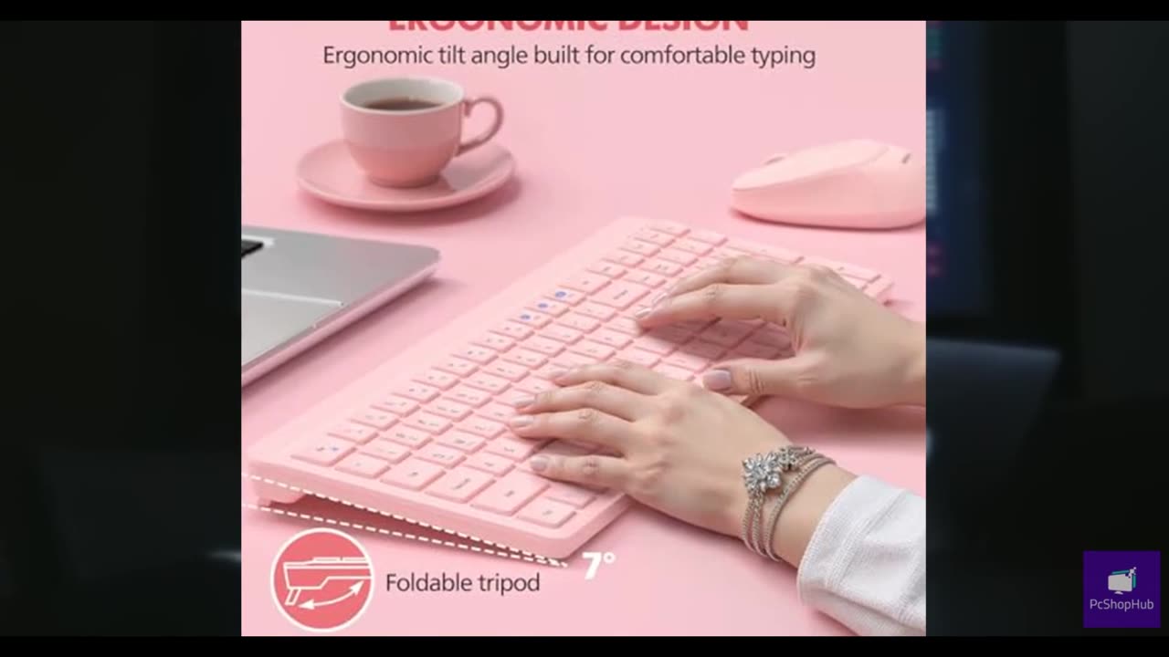Pink Wireless Keyboard and Mouse Combo for Desktop Mac iPad Bluetooth 2.4 Ghz Re