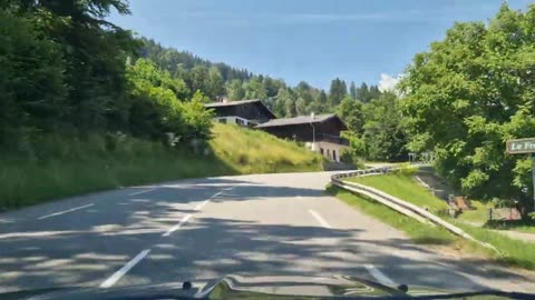 Driving in France, up a mountain in the French Alps.