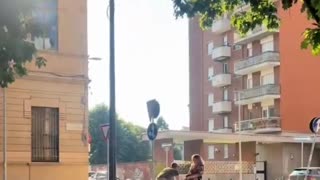 Usual suspect in Milan tries to steal a woman's purse.