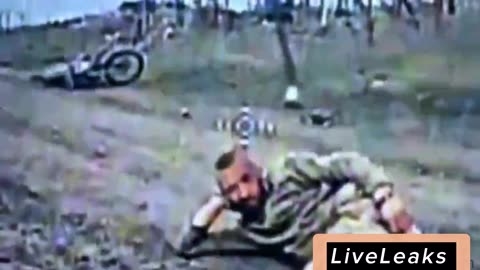 Waiting for Death Calmly. Soldier shot off his Bike has to Wait for the Drone