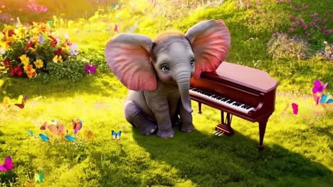 Adorable Baby Elephant Plays Piano in a Magical Meadow | Hyper Realistic 4K