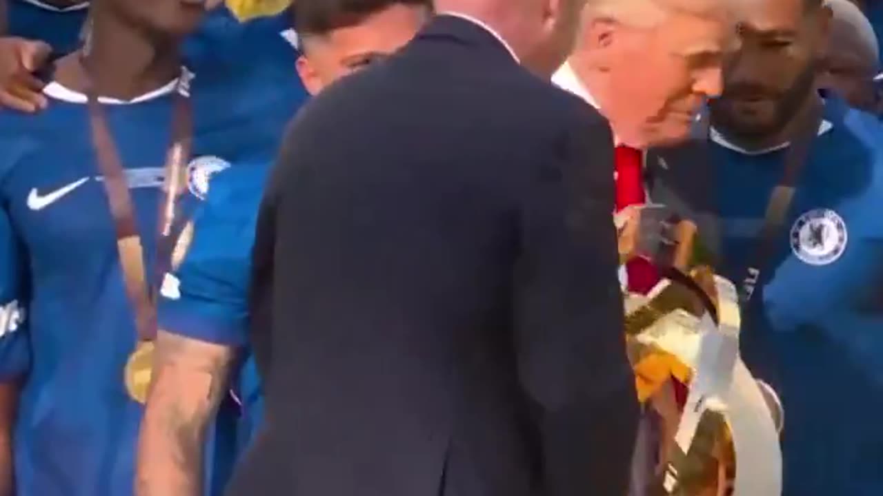 US President Donald Trump joined Chelsea on stage for the Club World Cup trophy lift