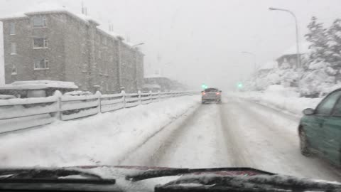 Driving in a snowstorm in Iceland