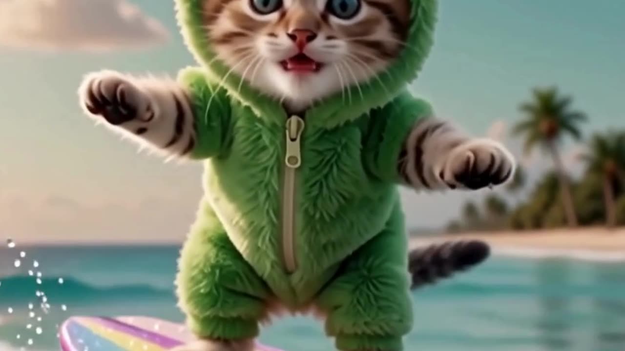 Surfing Frog Kitty 🐸🐱🌊 | Cutest Cat Riding Waves Ever!