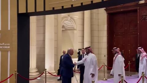 Saudi Arabia's Crown Prince escorts President Donald J. Trump out to the Beast