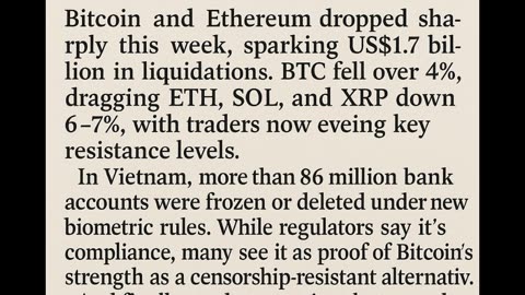 $1.7B liquidated – BTC dropped over 4%, dragging ETH, SOL, and XRP down 6–7%.