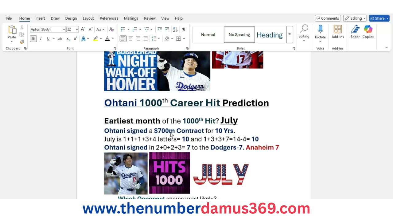 Ohtani 1000th Career Hit Prediction