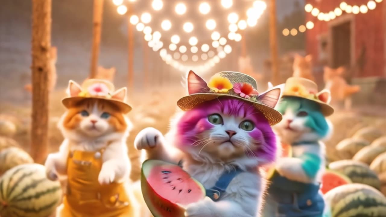 Rainbow Cats Harvest Melons Like Pros 🍉🌈🐾#aiart #animation #cat