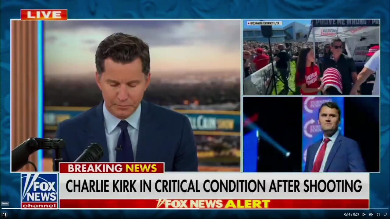 Will Cain at Fox just stopped his show - pray for Charlie Kirk - MSNBC STILL!!!
