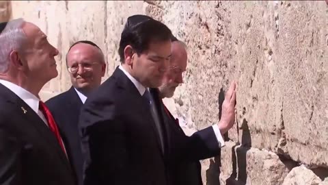 US Secretary of State Marco Rubio at the Western Wall in Jerusalem accompanied by Netanyahu