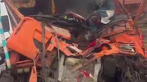 Highway road accident of 2 truck