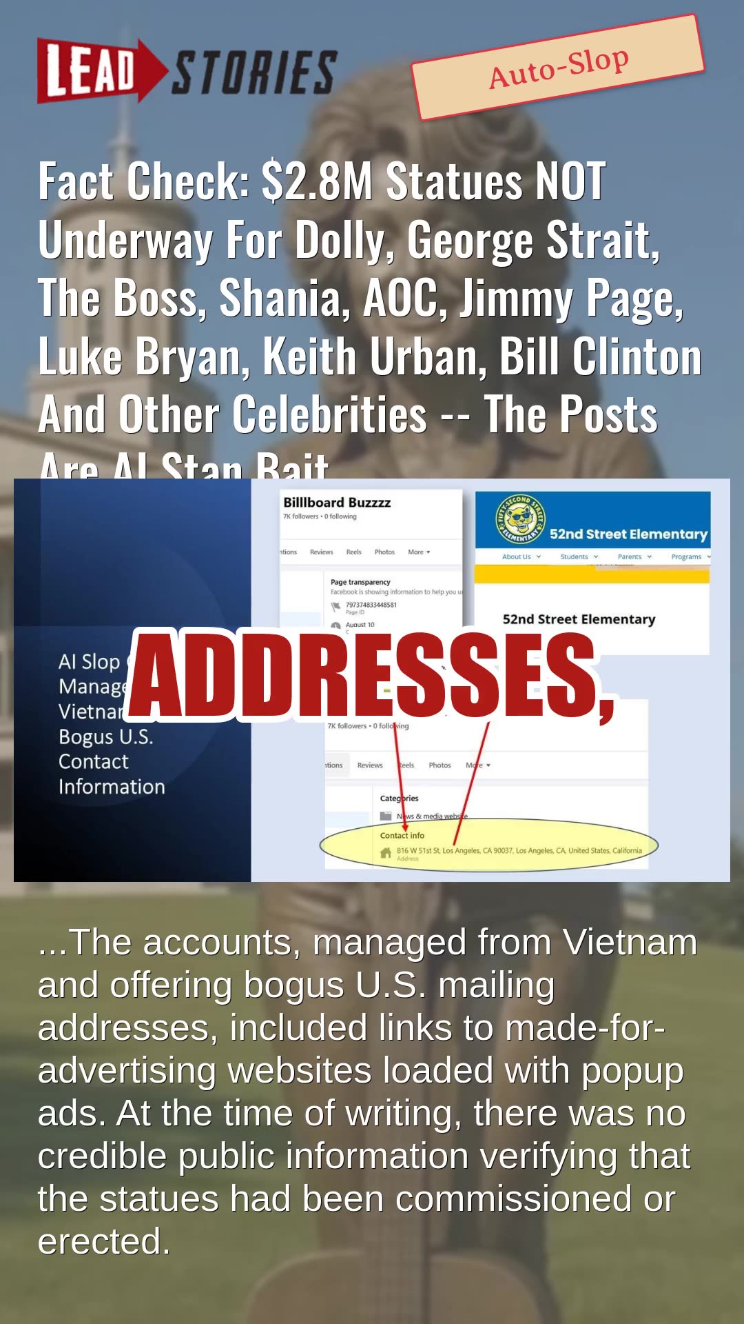 Fact Check: $2.8M Statues NOT Underway For Various Celebrities -- AI Stan Bait Posts