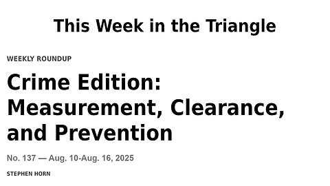 This Week in the Triangle - Crime Edition: Measurement, Clearance, and Prevention