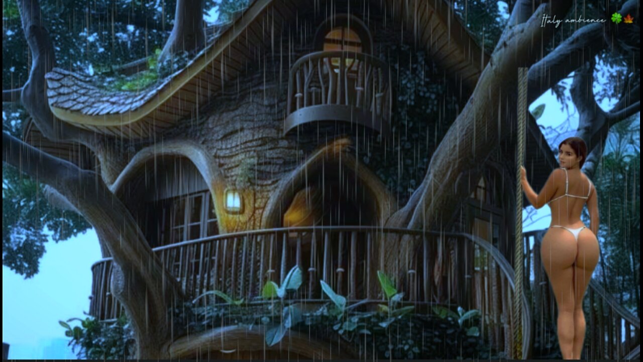 Cozy Rainy Retreat in a Magical Treehouse A Peaceful Moment & Warm and Rainy Day 🛌 💤#rainsound