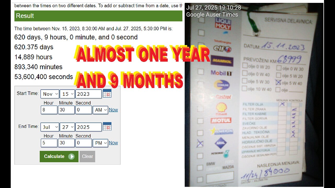 Not allowed to have car engine oil and oil filter replaced for almost 19 months July 27th, 2025