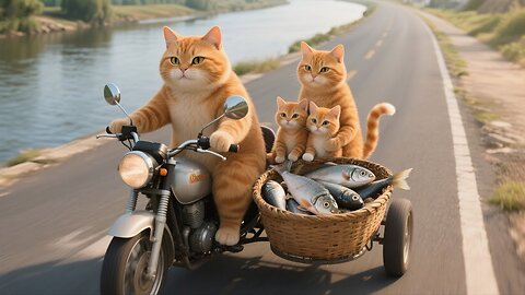 Today, the cat family went fishing together. Take it home and cook delicious food.