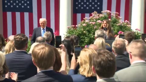 POTUS and FLOTUS arrive for the signing of the TAKE IT DOWN Act in the Rose Garden