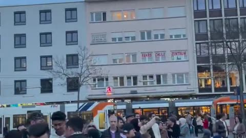 Ramadan in Mannheim, Germany, outside the parish church of St. Sebastian.