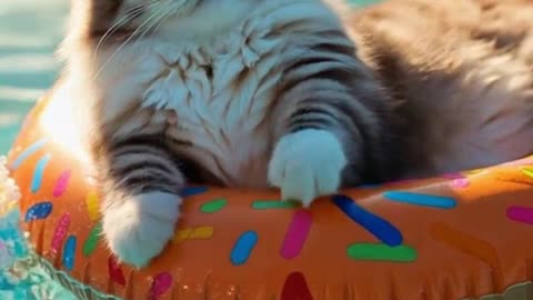 Chubby Cat Falls Off the Pool Float