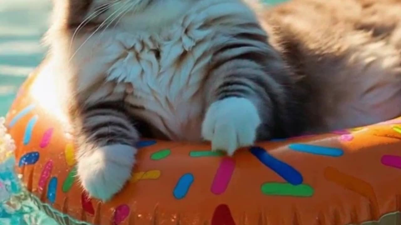 Chubby Cat Falls Off the Pool Float