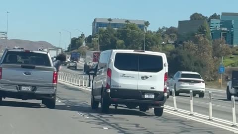 Girl Spotted Kicking at Van on Freeway