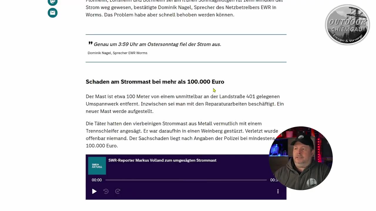 Sonder: Strommast umgesägt - Rheinland Pfalz - Anschlag von Windkraftgegner?