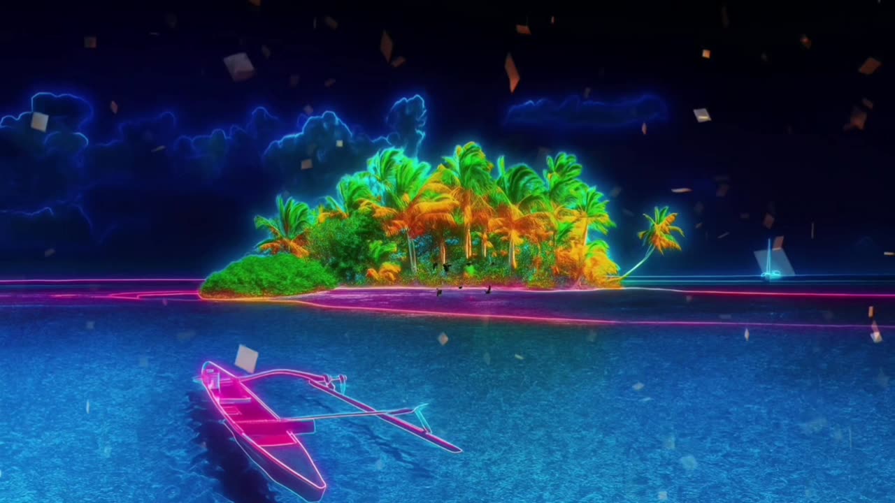 Neon Beach Paradise – Relaxing Piano Meditation with Ocean Waves | 1 Hour Ambient Music for Sleep
