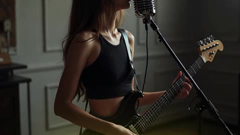 Beautiful girl playing guitar and singing song