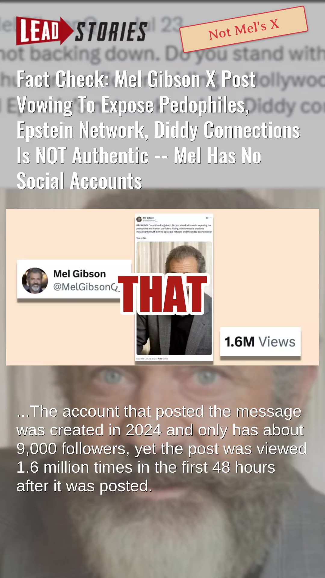 Fact Check: Mel Gibson X Post Vowing To Expose Pedophiles, Epstein Network, Diddy NOT Real