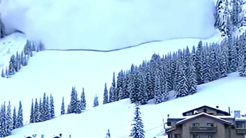 Snow Avalanche Slams Into Village #snow #cctvfootage