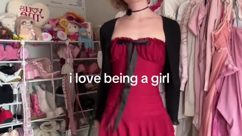 Young tgirl with red dress
