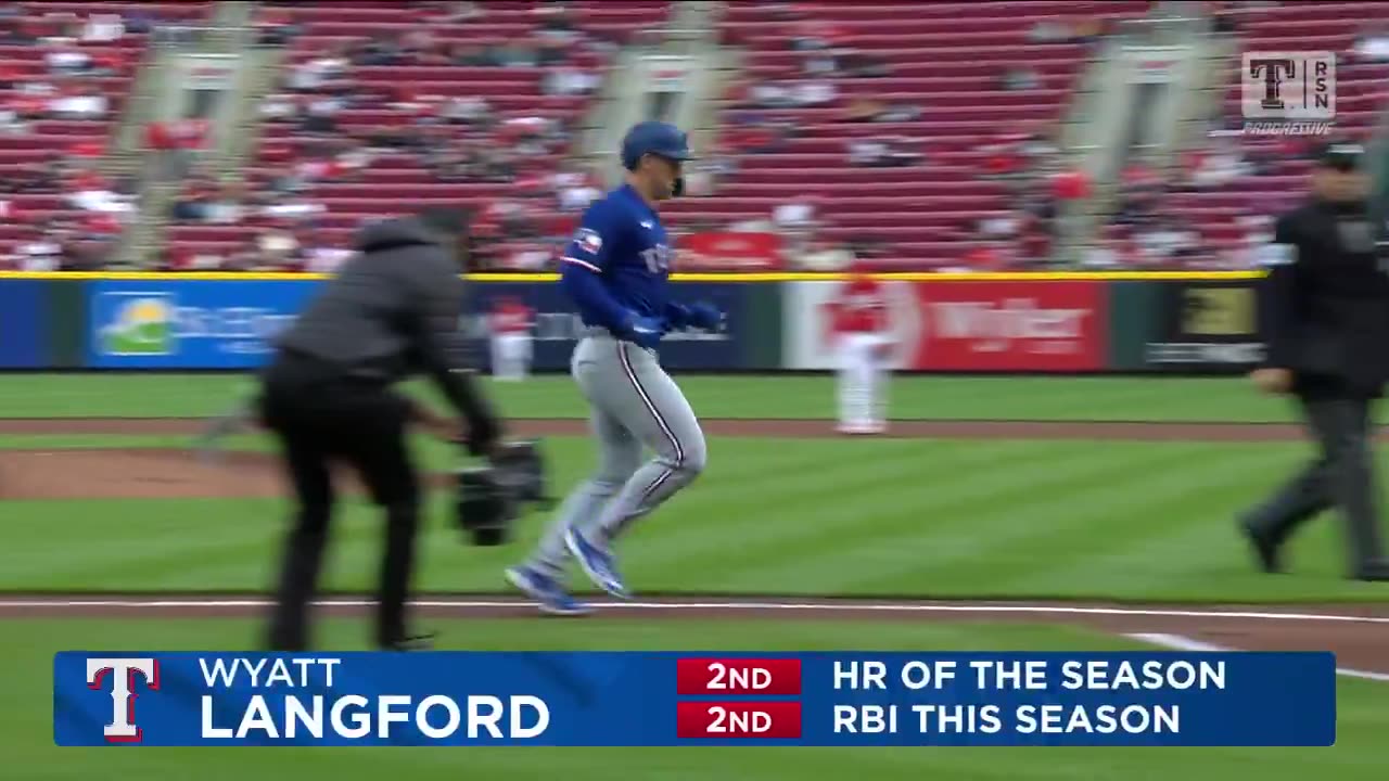 MLB Wyatt Langford cracks his second homer of the year to open the scoring in Cincinnati 💪