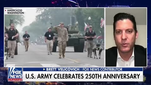 At the military parade, the US Army displays robot dogs and drones.