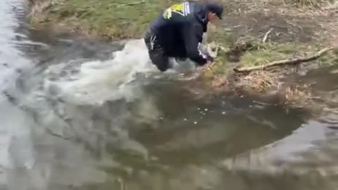 He tried to get over to the other side to fish