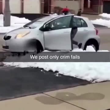 Porch pirate gets stuck in snow till police show up, idiot tries to dig out