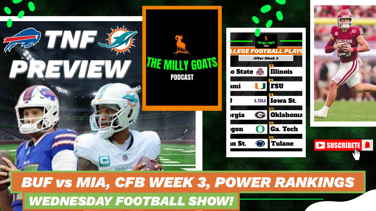 Bills vs Dolphins TNF Preview, CFB Week 4/Top 12, & NFL Power Rankings
