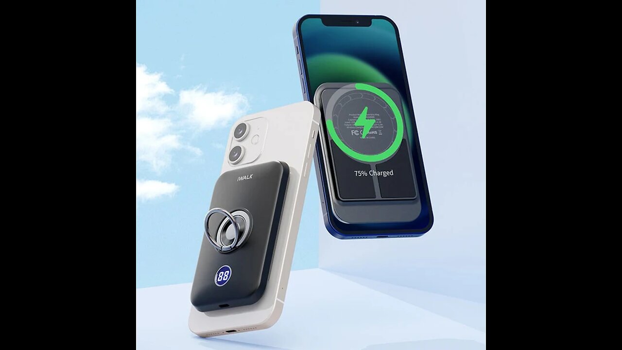 6000mAh MagSafe-Compatible Power Bank, with Phone Holder Ring & Nano Adsorption, for iPhone12 Series