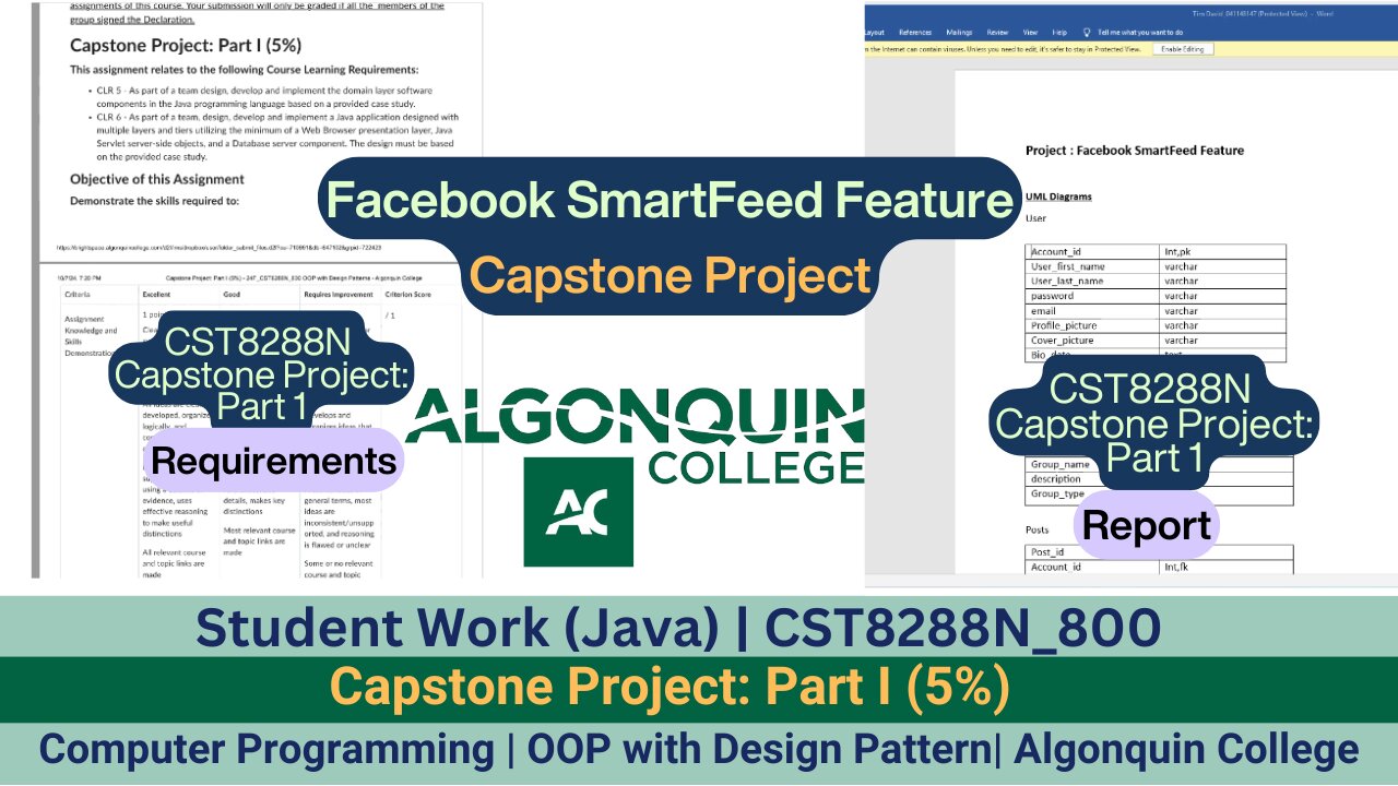 Student Work(Java)|24F_CST8288N_800 OOP with Design Patterns Capstone Project:Part I (5%) Work Video