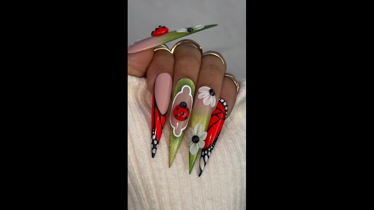 Long Nail Extensions with Butterfly & Flower Art 💅🦋🌸 | Best Combination Nail Design 2025